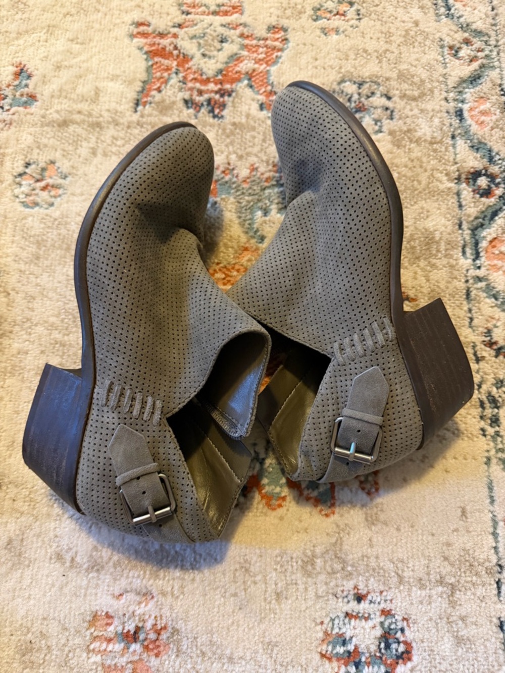 Vince Camuto Women’s Perforated Buckle Ankle Boots - Grey